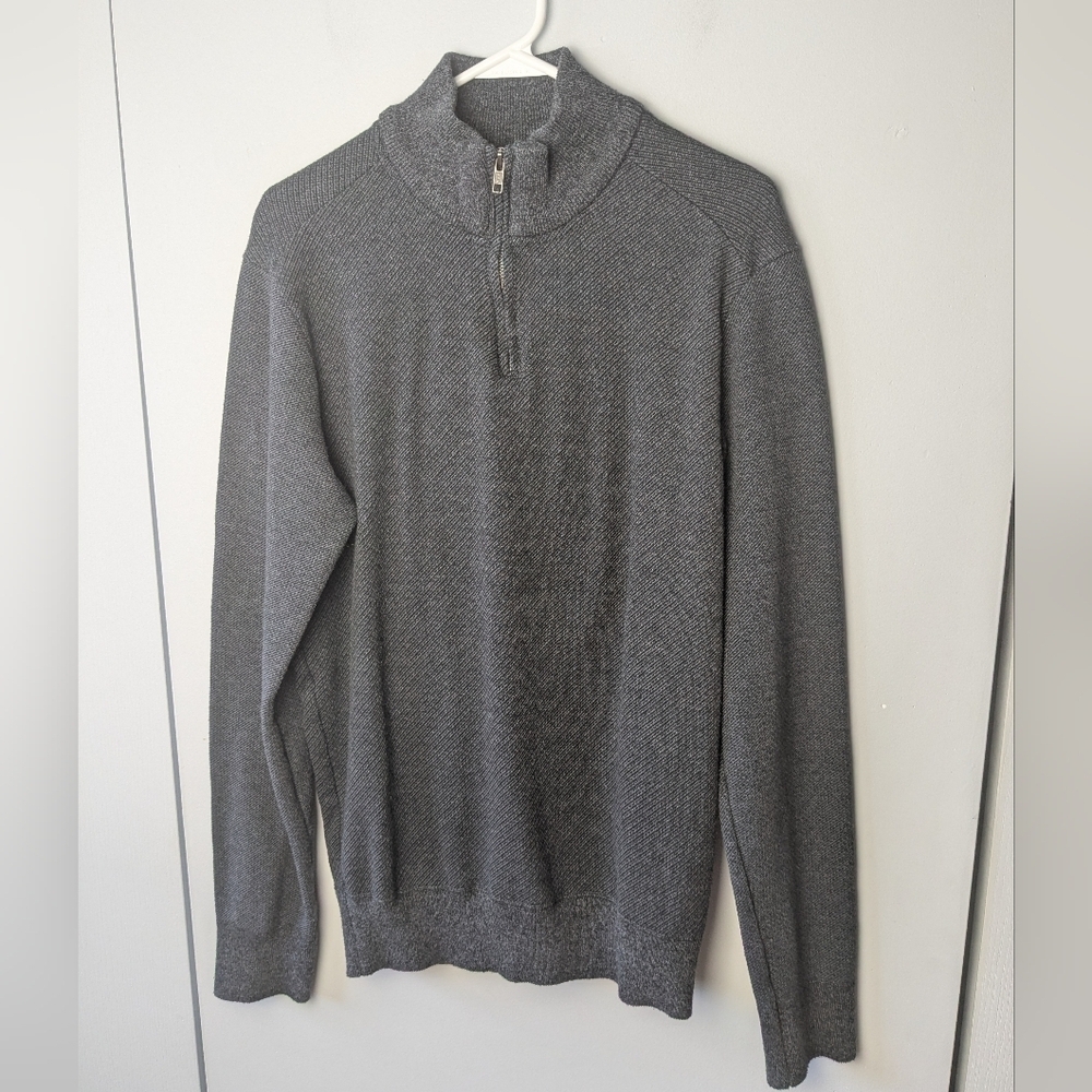 ROBERT GRAHAM 1/4 Zip Gray Crewneck Men Size L 80% Cotton Classic Style